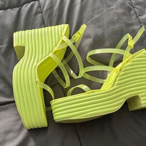 Neon Lime Platform Sandals with Clear Straps